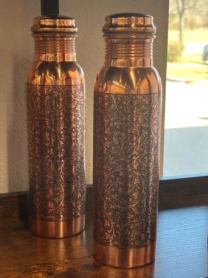 Copper Water Bottle (Black Etching Pattern)