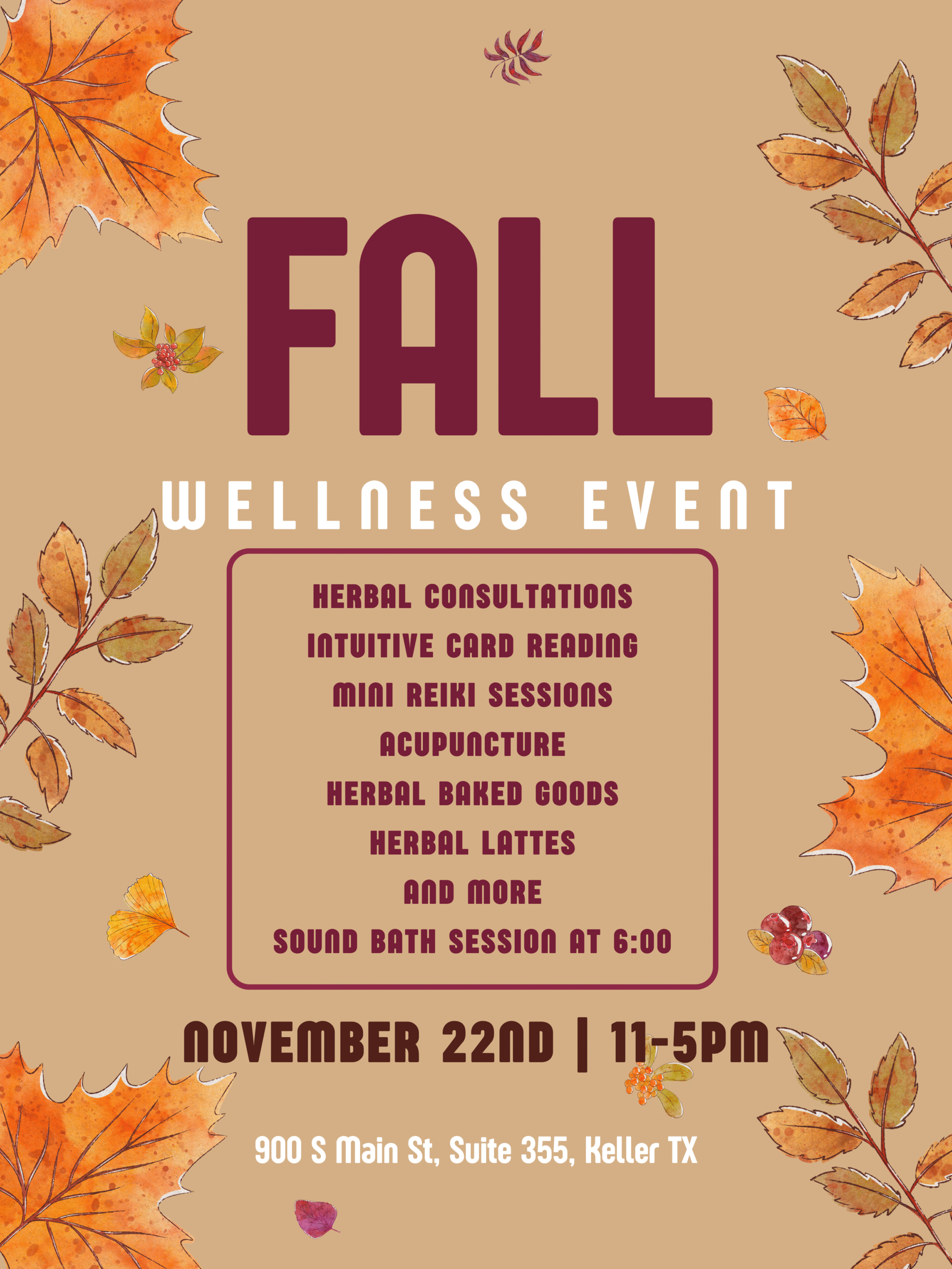 Fall Wellness Gathering - Saturday, November 22 from 11:00 AM - 5:00 PM